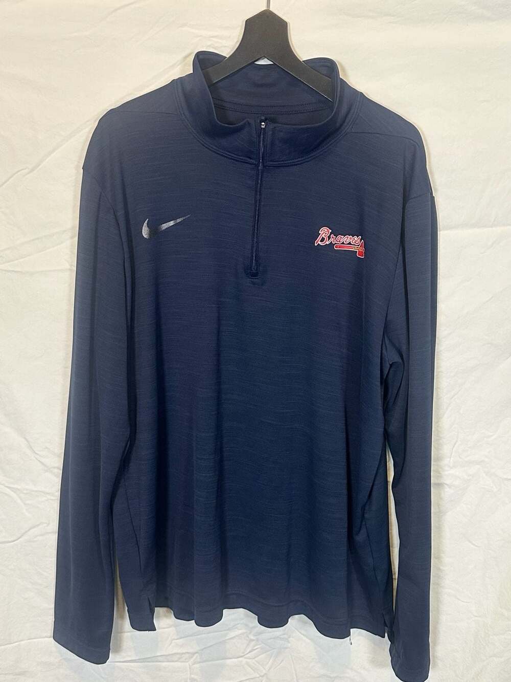 Nike Atlanta Braves Quarter Zip Pullover Size XL Navy Blue Dri-Fit